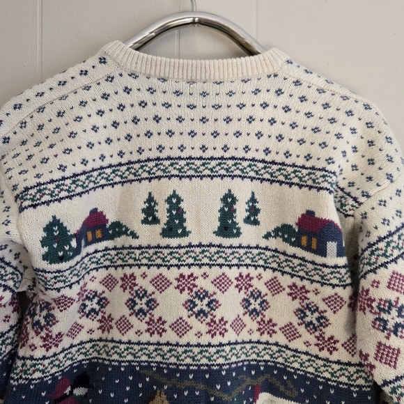 Northern Reflections Vtg Cardigan Nordic Winter Scenes Snow Trees SleighsCozy M - Picture 5 of 14